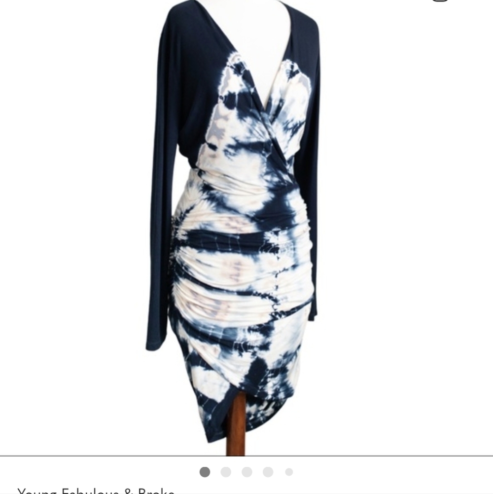 Young Fabulous And Broke Navy and Cream Long Sleeve Dress